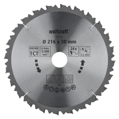 Wolfcraft Kap- en verstekzaagblad | HM | 24 Zähne | Ø216mm | 1 stuk - 6551000