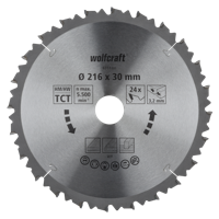 Wolfcraft Kap- en verstekzaagblad | HM | 24 Zähne | Ø216mm | 1 stuk - 6551000