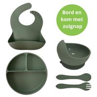 Ik Ben Zo Mooi Onbreekbaar Siliconen Kinderservies met Zuignap Bordje voor Baby en Kind - Set van 5 stuks - Sage Groen Ik Ben Zo Mooi Onbreekbaar Siliconen Kinderservies met Zuignap Bordje voor Baby en Kind - Set van 5 stuks - Sage Groen