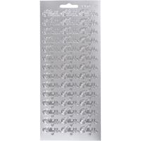 Stickers, tillykke, vel 10x23 cm, zilver, 1 vel