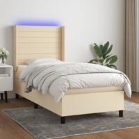 Boxspring met matras en LED stof crèmekleurig 90x190 cm