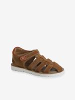 Sandalen met klittenband van leer voor kinderen, kleuterschoolcollectie kameel