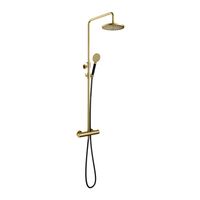 Hotbath Cobber Opbouw Regendoucheset Met Thermostaatkraan Met 20cm Ronde Hoofddouche en Ronde Handdouche Geborsteld Messing PVD - thumbnail