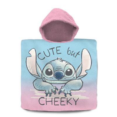 Disney stitch badponcho 60x120 cm roze/blauw