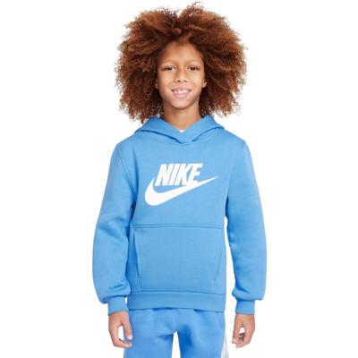 Nike Sportswear Club Big Logo Fleece Hoodie Kids Blauw Wit Nike Sportswear Club Big Logo Fleece Hoodie Kids Blauw Wit