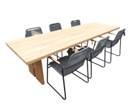 Set van Zen tafel 300x100x75 cm teak en 6 Wasabi stoelen grijs incl. kussen - Yoi