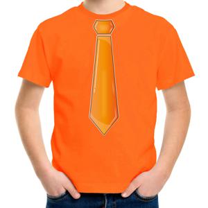 Verkleed t-shirt voor kinderen - stropdas - oranje - jongen - carnaval/themafeest kostuum