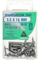 Spaanplaatschr. torx 3.5x16mm rvs 20st - Deltafix