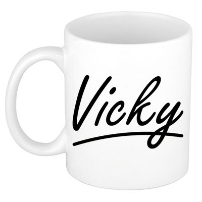 Naam cadeau mok / beker Vicky met sierlijke letters 300 ml Naam cadeau mok / beker Vicky met sierlijke letters 300 ml