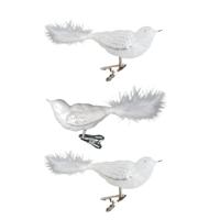 Krebs Decoratie vogels - 3x - wit - 11 cm - op clip - glas - kerstboomversiering