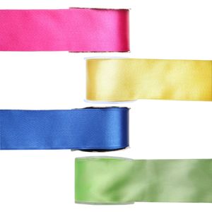 Satijn sierlint pakket Basis kleuren - 4x rollen - 2,5 cm x 25 meter - Hobby/decoratie/knutselen