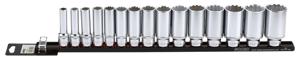 Doppenset 1/2", 12-kant lang (SAE) 15-dlg. op rail 301504