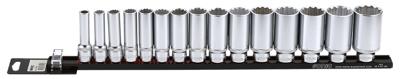 Doppenset 1/2", 12-kant lang (SAE) 15-dlg. op rail 301504