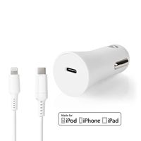 Autolader | 1,67 A / 2,22 A / 3,0 A | Outputs: 1 | Poorttype: USB-C | Lightning 8-Pins (Los) Kabel | 1.0 m | 20 W | Automatische Voltage Selectie | PD3.0 20W