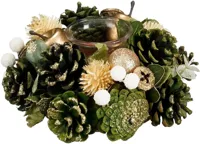 Mica Decorations theelichthouder dennenappel georgie 19x9cm groen