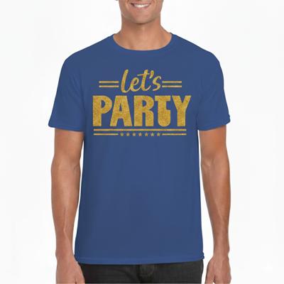 Verkleed T-shirt voor heren - lets party - blauw - glitter goud - carnaval/themafeest Verkleed T-shirt voor heren - lets party - blauw - glitter goud - carnaval/themafeest