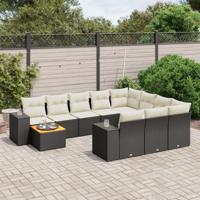 11-delige Loungeset met kussens poly rattan zwart