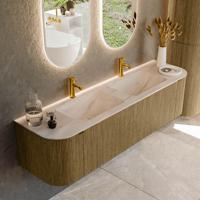 Badmeubel Mondiaz Kurve-Dlux | 170 cm | Meubelkleur Dusk | Wastafelkleur Meli | Solid surface | Wasbak beide zijden spoelbak | 2 kraangaten