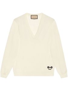 Gucci pull en laine à col v - Blanc