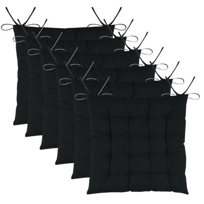 Stof Textile stoelkussens DUO - 6x - zwart - 38 x 38 x 3.5 cm - touwtjes sluiting