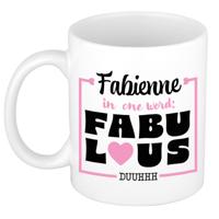 Naam mok Fabienne - wit - Fabulous - keramiek - 300 ml - cadeau collega beker - thumbnail