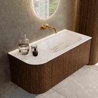 Badmeubel Mondiaz Kurve-Dlux | 105 cm | Meubelkleur Walnut | Wastafelkleur Frappe | Solid surface | Rechts spoelbak | Zonder kraangat(en) Badmeubel Mondiaz Kurve-Dlux | 105 cm | Meubelkleur Walnut | Wastafelkleur Frappe | Solid surface | Rechts spoelbak | Zonder kraangat(en)