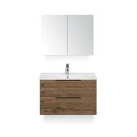 Seville Badmeubelset 80 cm - Tabacco Edge greep - Wastafel Enjoy - met Spiegelkast