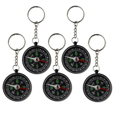 Sleutelhanger met zwart kompas - 5x - Dia 4 cm - Voordelige uitdeel cadeautjes - geschenken