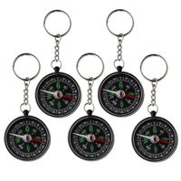 Sleutelhanger met zwart kompas - 5x - Dia 4 cm - Voordelige uitdeel cadeautjes - geschenken