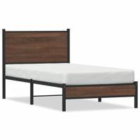 Bedframe met hoofdbord metaal bruin eikenkleurig 75x190 cm - thumbnail