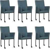 Set van 6 Blauwe leren moderne eetkamerstoelen Comfort - Toledo Leer Whale (blauw leer)