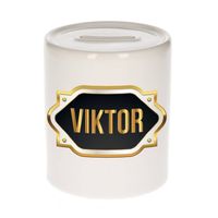 Viktor naam / voornaam kado spaarpot met embleem - Naam spaarpotten - thumbnail