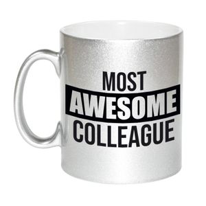 1x stuks collega cadeau mok / beker zilver most awesome colleague