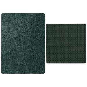 MSV Douche anti-slip mat en droogloop mat - Venice badkamer set - rubber/microvezel - donkergroen