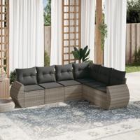 6-delige Loungeset met kussens poly rattan lichtgrijs