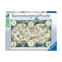 Ravensburger puzzel Wereldkaart met fantastierijke dieren - Legpuzzel - 150 stukjes - thumbnail