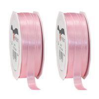 2x Luxe roze satijnen lint rollen 1 cm x 25 meter cadeaulint verpakkingsmateriaal - Cadeaulinten