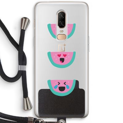 Smiley watermeloen: OnePlus 6 Transparant Hoesje met koord
