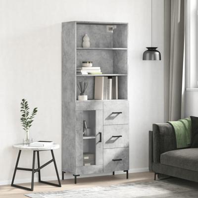 Hoge kast 69,5x34x180 cm bewerkt hout betongrijs