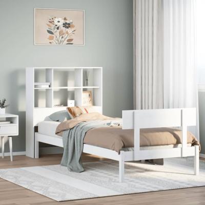 Bed met boekenkast zonder matras grenenhout wit 90x190 cm