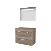 Basic-Line Economic 46 Badkamermeubelset - 80 x 46 cm - Met Grepen - 2 Lades - Wastafelblad - Spiegel met LED Verlichting - Scotch Oak