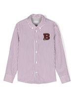 Brunello Cucinelli Kids chemise rayé à patch logo - Blanc - thumbnail