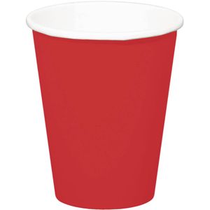 16x stuks drinkbekers van papier rood 350 ml - Feestbekertjes