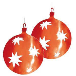 Grote Kerstbal hangdecoratie van karton - 2x - rood - Dia 30 cm - Kerstversiering