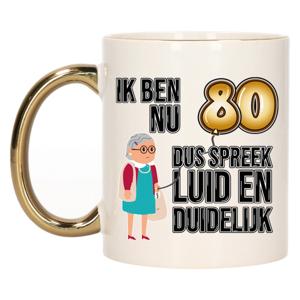 Verjaardag cadeau mok 80 jaar - luid en duidelijk oma - goud - 300 ml - Keramiek