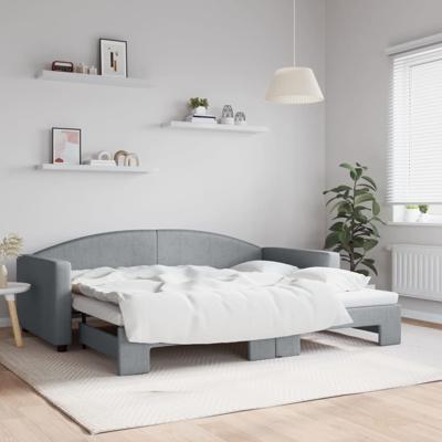 Slaapbank met onderschuifbed 90x200 cm stof lichtgrijs