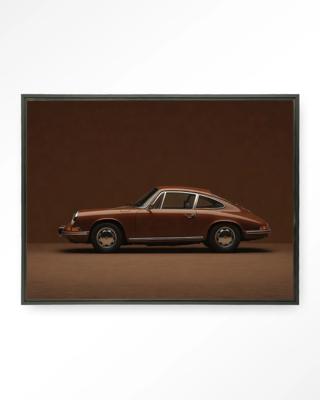 Urban Cotton Wandkleed 'Brown Porsche' 80 x 110cm in Floating Frame - black