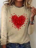 Women's Heart Simple Cotton-Blend Long Sleeve Top