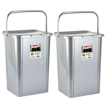 Plasticforte Recycling afvalbak - 2x - zilvergrijs - 45 Liter - afsluitbaar - 34 x 40 x 54 cm - deks