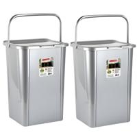 Plasticforte Recycling afvalbak - 2x - zilvergrijs - 45 Liter - afsluitbaar - 34 x 40 x 54 cm - deks